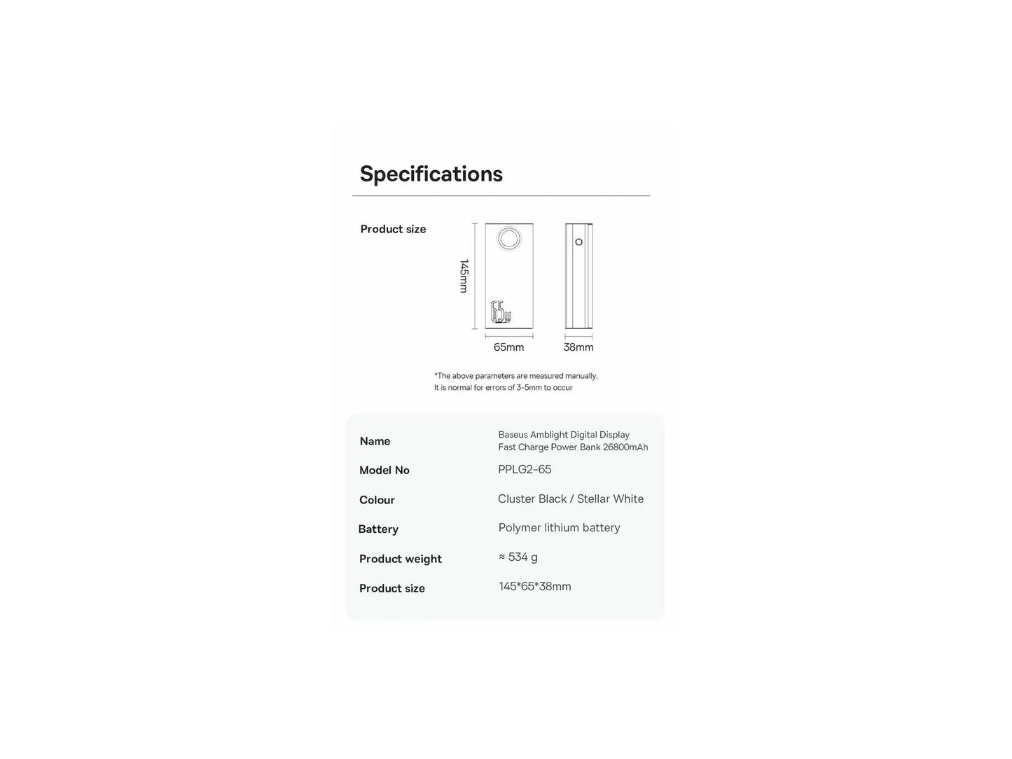 Baseus Amblight Digital Display Fast Charge Power Bank 26800mAh