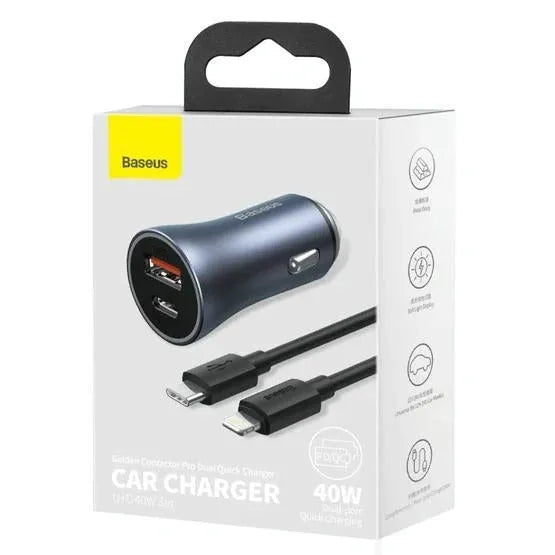 Baseus Golden Contactor Pro Dual Quick Car Charger Grey in Pakistan