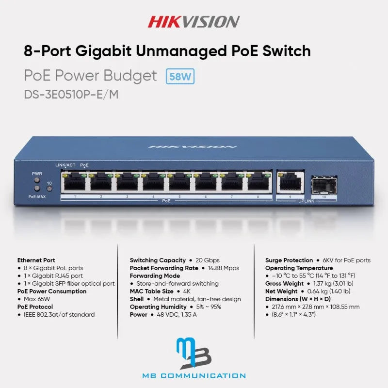 ikvision 8 Port Unmanaged POE Switch Price in Pakistan