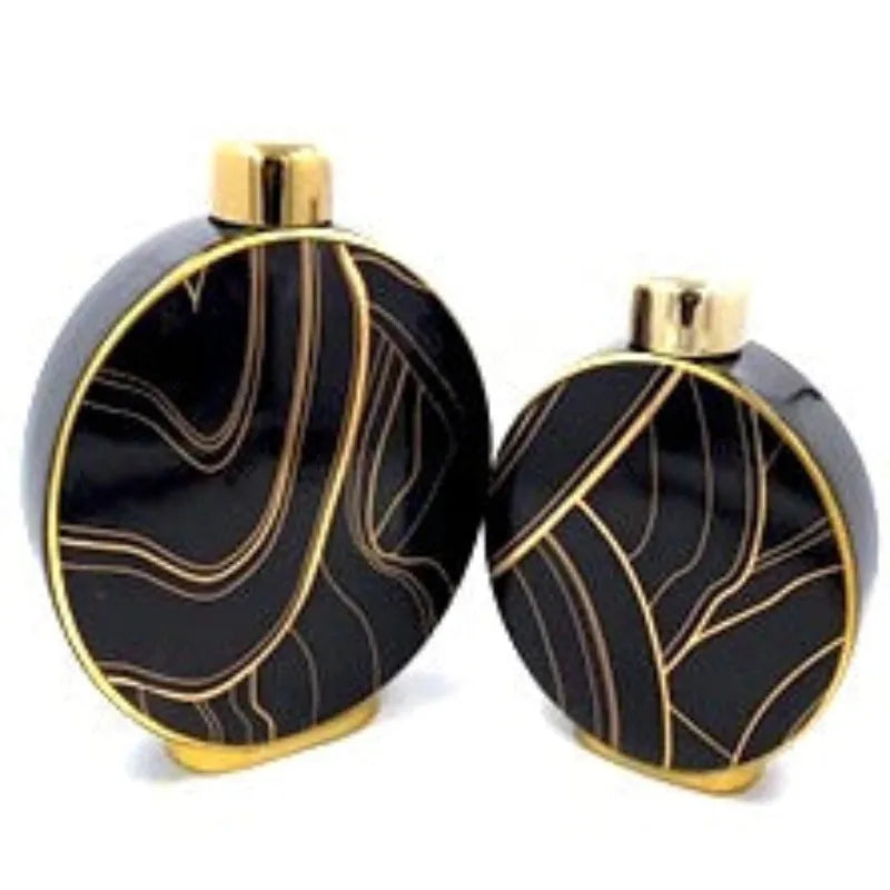 Round Black And Gold Ceramic Vase Set Of 2 Price in Pakistan