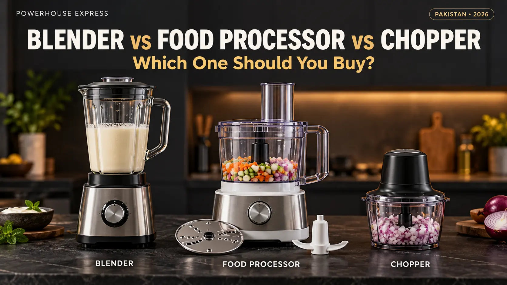 Blender, food processor and chopper comparison for Pakistani kitchens.