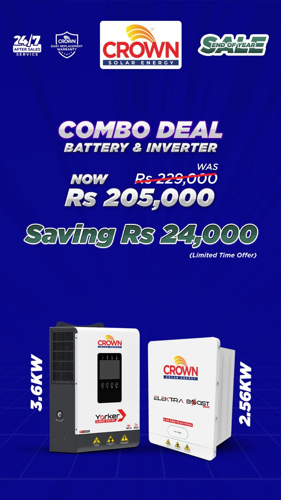 (Crown Solar Home Backup Basic) 3.6kW Hybrid Inverter + 2.5kWh Lithium Battery Price In Pakistan