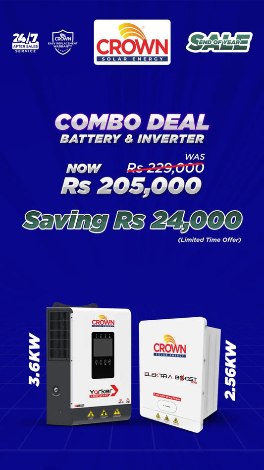 (Crown Solar Home Backup Basic) 3.6kW Hybrid Inverter + 2.5kWh Lithium Battery Price In Pakistan