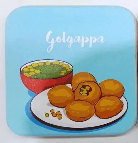 Printed Wooden Tea Coaster – Gol Gappa Snack Art & Funny Desi Quote Design