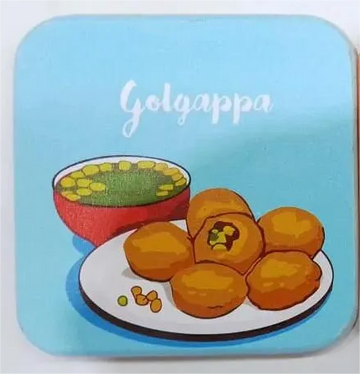 Printed Wooden Tea Coaster – Gol Gappa Snack Art & Funny Desi Quote Design