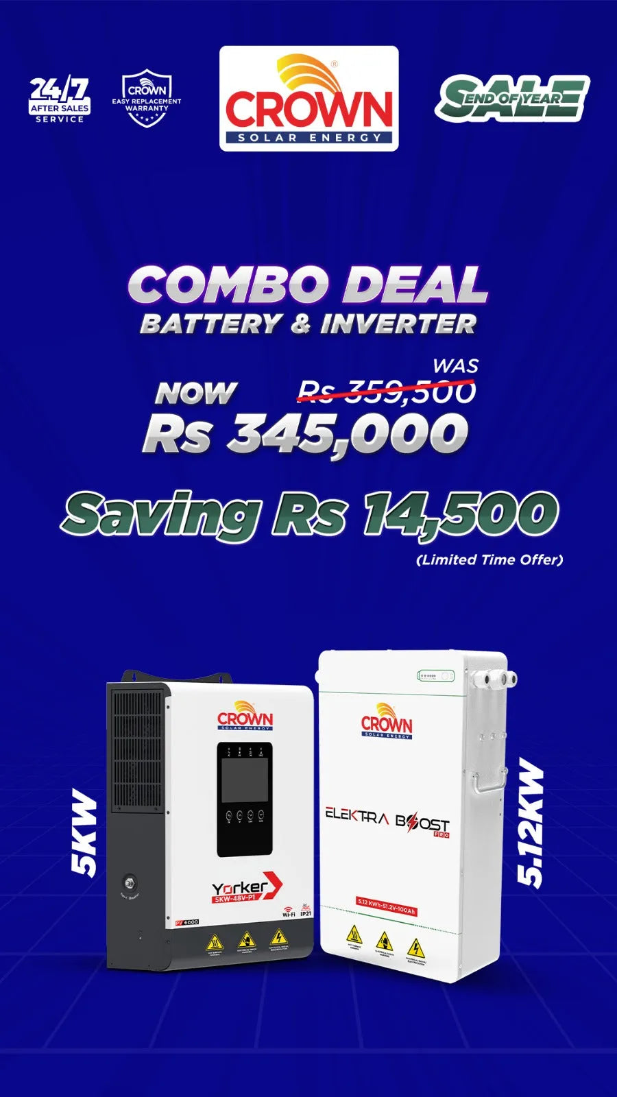 (Crown Solar Home Backup Basic) 5kW Hybrid Inverter + 5.12kWh Lithium Battery Price In Pakistan