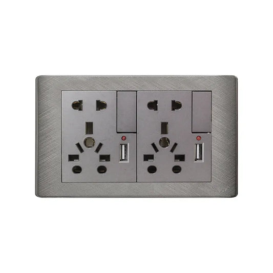AQUA PINE GREY DOUBLE UNIVERSAL SOCKET + USB CHARGER Price in Pakistan