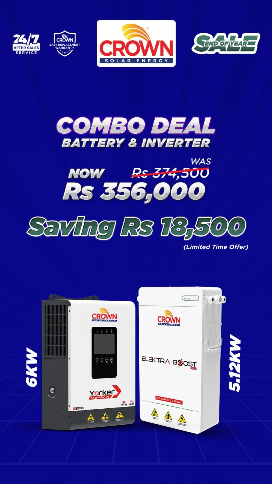 (Crown Solar Home Backup Basic) 6kW Hybrid Inverter + 5.12kWh Lithium Battery Price In Pakistan