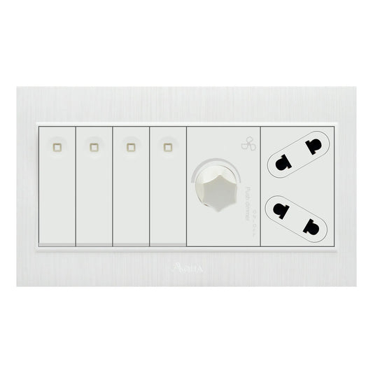 AQUA GLORY 4 GANG SWITCH PLUS 1 SOCKET PLUS 1 DIMMER Price in Pakistan