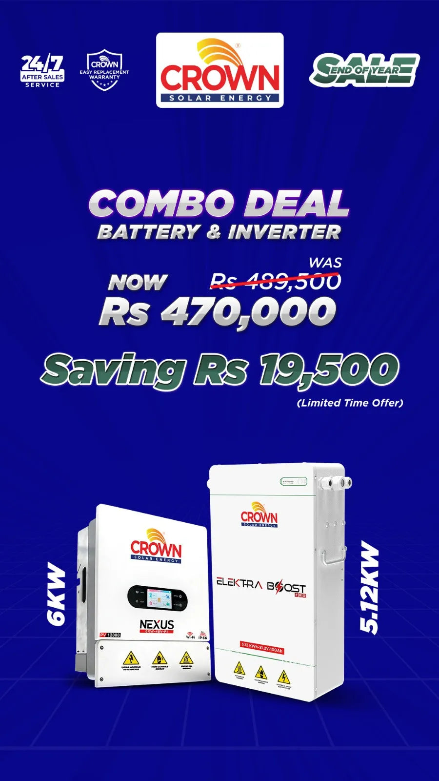 (Crown Solar Home Backup Basic) Nexus 6kW Hybrid Inverter + 5.12kWh Lithium Battery Price In Pakistan