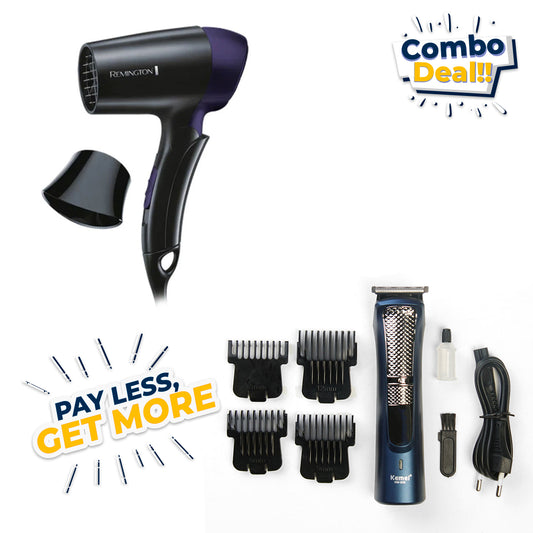 Kemei Trimmer With Comb Set + Remington Hair Dryer Combo