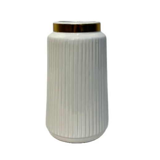 Ceramic Flower Vase White & Gold Medium Price in Pakistan