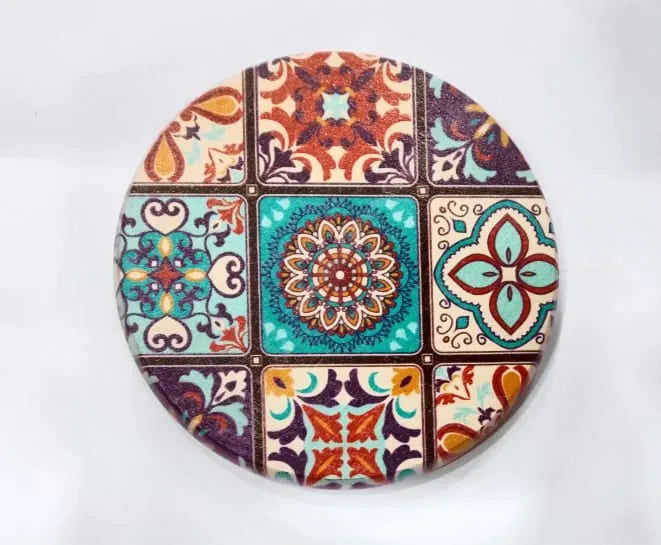 Printed Wooden Tea Coaster – Round Traditional Tile Mosaic Design Price In Pakistan Main image
