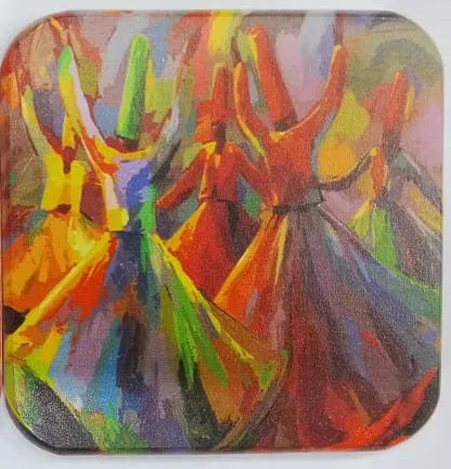 Printed Wooden Tea Coaster Set – Artistic Rickshaw & Abstract Art Design Price In Pakistan