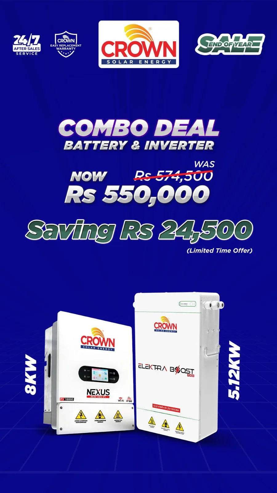 (Crown Solar Home Backup Basic) Nexus 8kW Hybrid Inverter + 5.12kWh Lithium Battery Price In Pakistan