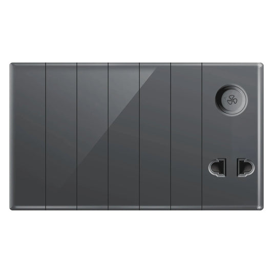 Aqua Glasskin Grey 6 Switch + 1 Socket + 1 Dimmer Price in Pakistan