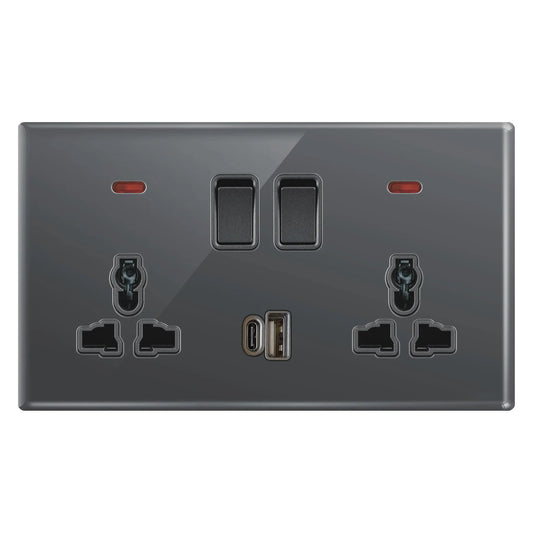 Aqua Glasskin Grey Double Multi-Function Socket + USB + Type-C Price in Pakistan