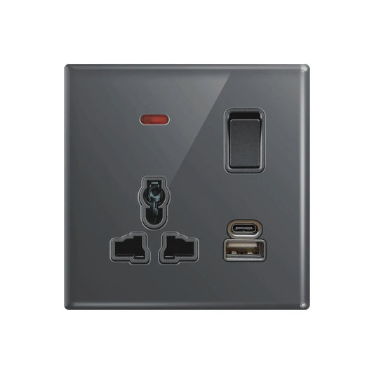 Aqua Glasskin Grey Multi-Function Socket + USB + Type-C Price in Pakistan