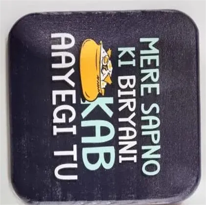 Printed Wooden Tea Coaster – Funny Desi Biryani Quote Design