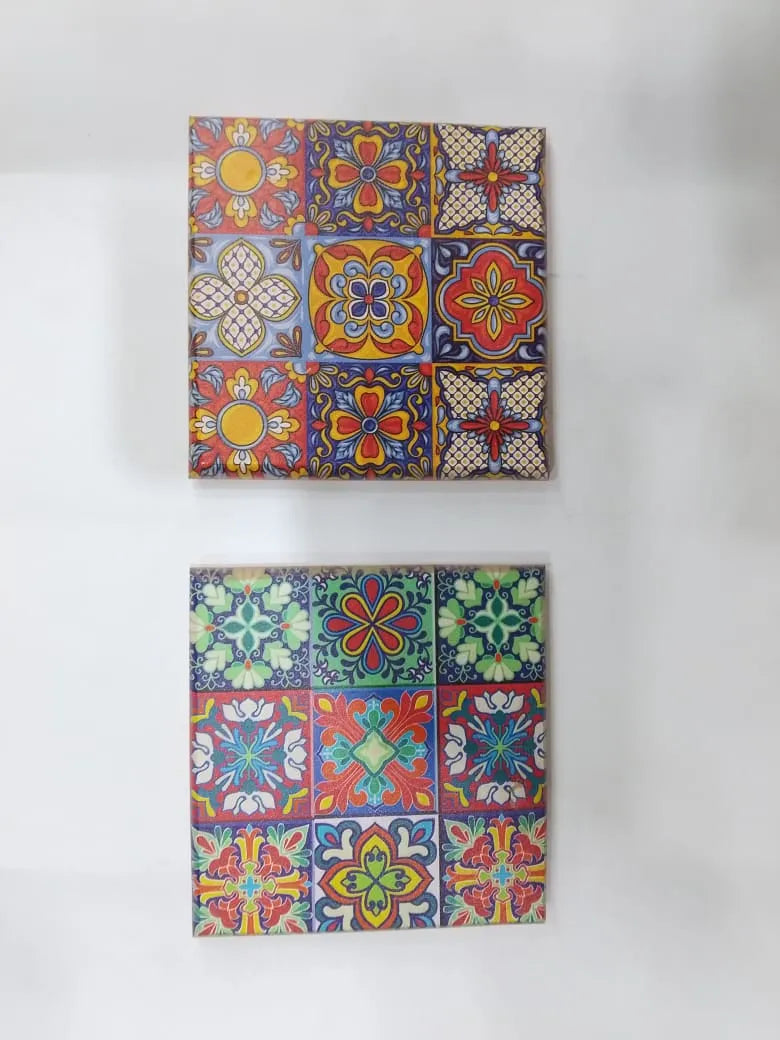 Artistic Colorful Tile Pattern Wooden Tea Coasters Price In Pakistan