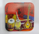 Artistic Wooden Tray – Traditional Music & Food Illustration Design
