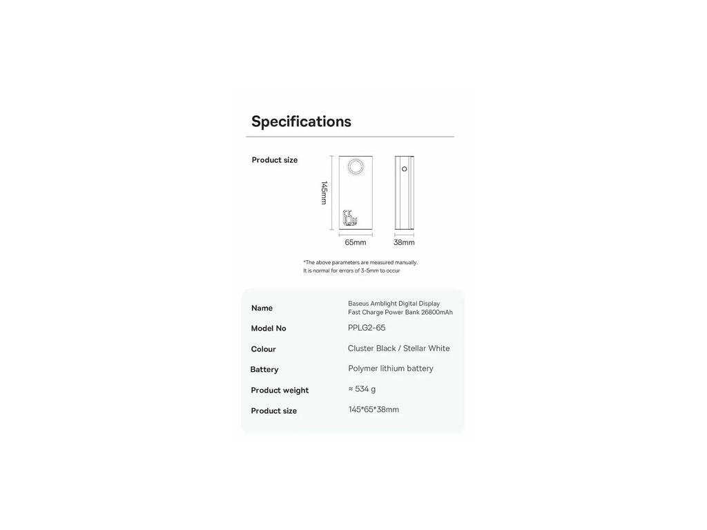 Baseus Amblight Digital Display Fast Charge Power Bank 26800mAh