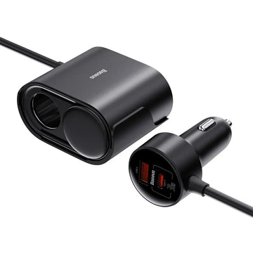 Baseus High Efficiency Pro 1-for-2 Car Cigarette Lighter 30W Cosmic Black