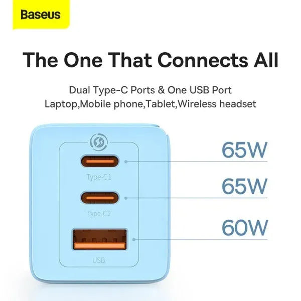 Baseus GaN3 Pro Fast Charger 2C+U 65W CN Cloud Blue With Data Cable Type-C 100W Secondary image