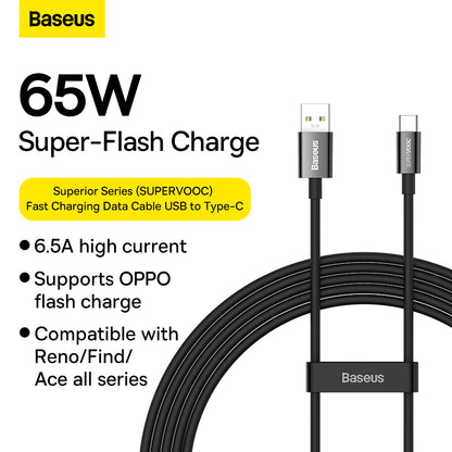 Superior(Supervooc) Data Cable USB to Type C Black Price in Pakistan