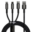 Baseus Tungsten Gold 3 in 1 Fast Charging Data Cable USB to M+I+Type C 3.5A 1.5m Black