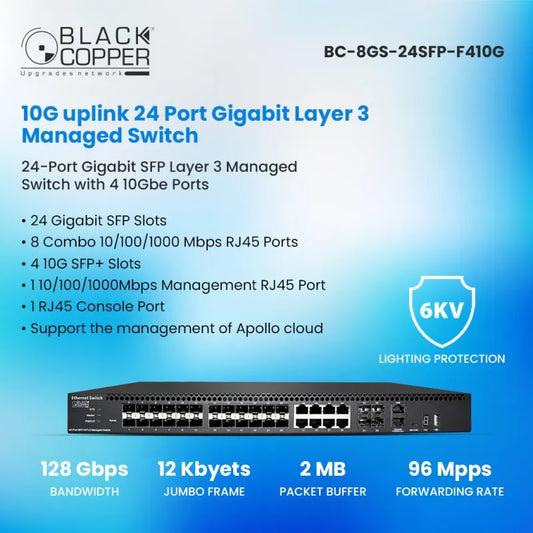 Black Copper 24 Port Gigabit Managed Switch 10G uplink Price in Pakistan