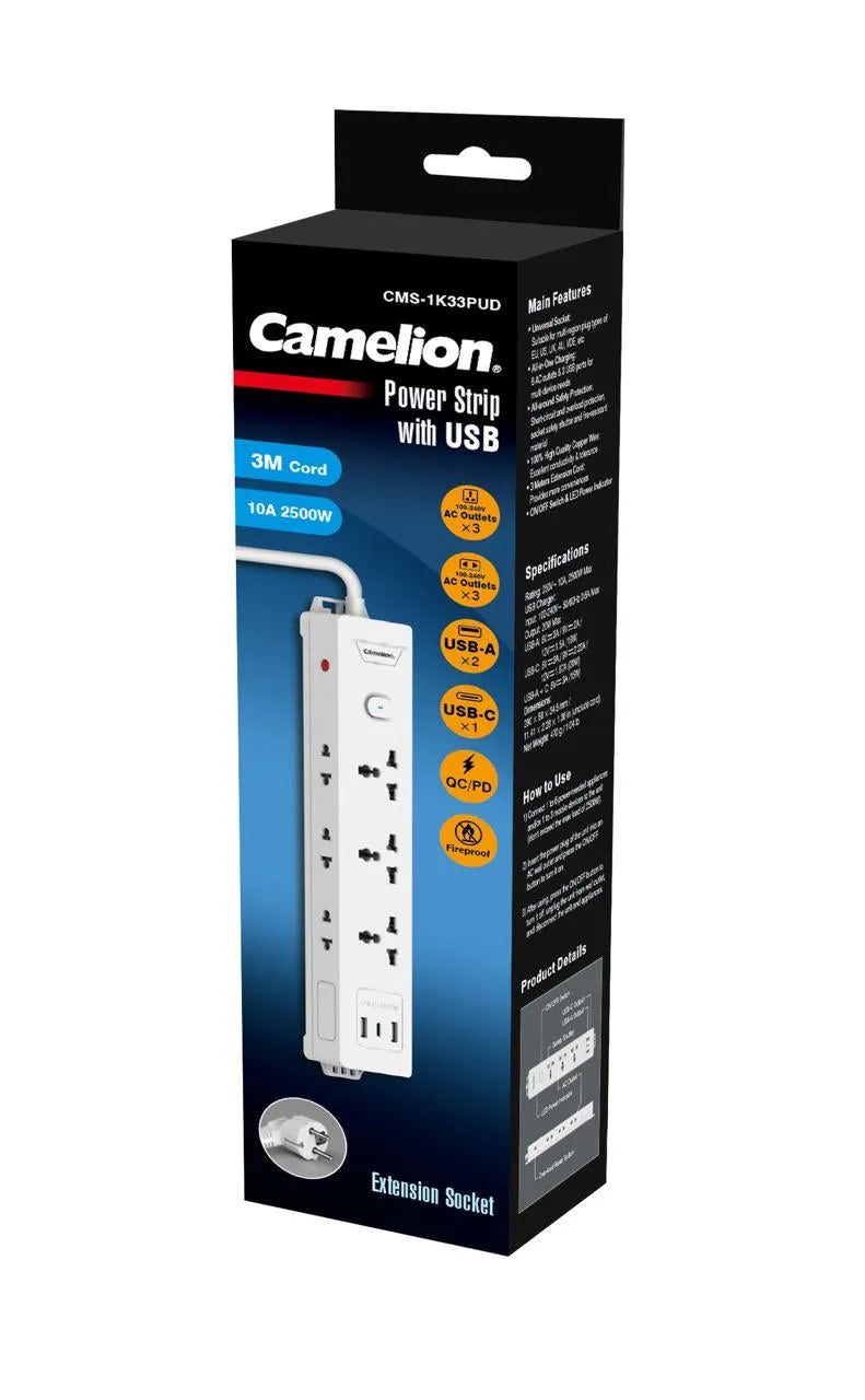 Camelion CMS-1K33PUD Power Strip Extension Wire with USB Price In Pakistan