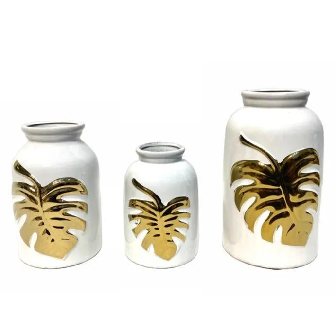 Ceramic Flower Vase Gold Leaf (Set Of 3) Price in Pakistan Main image