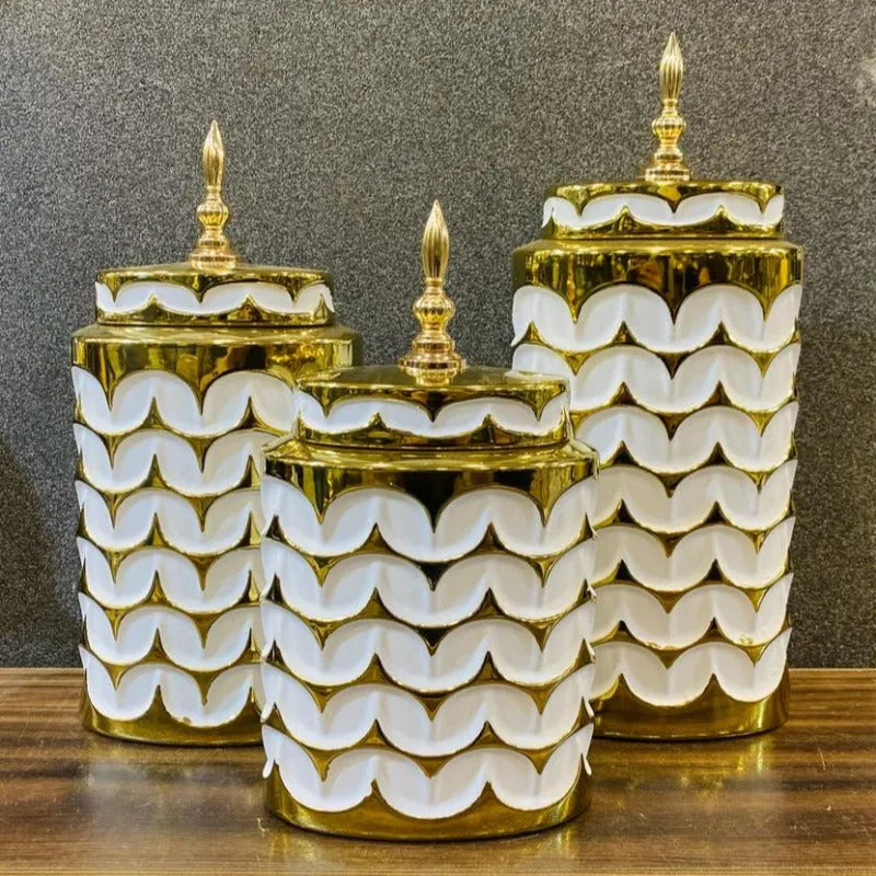 Floral White And Gold Ceramic Vase Set Of 3 Price in Pakistan 