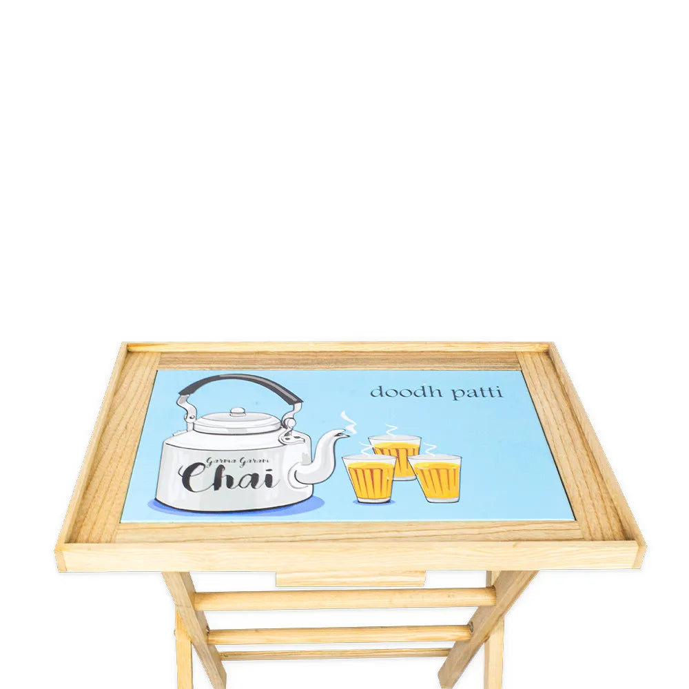Doodh Patti Chai Art Wooden Serving Stand Table Secondary image