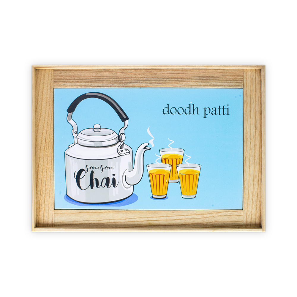 Doodh Patti Chai Art Wooden Serving Stand Table