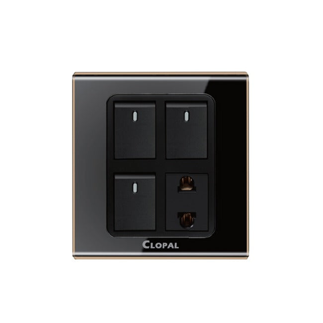 Clopal Black Series 3 switch + 1 socket Outlet Price in Pakistan