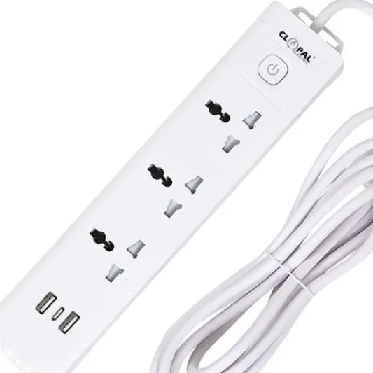 Clopal 3 Way with 2 USB + Type-C Extension Socket Price in Pakistan