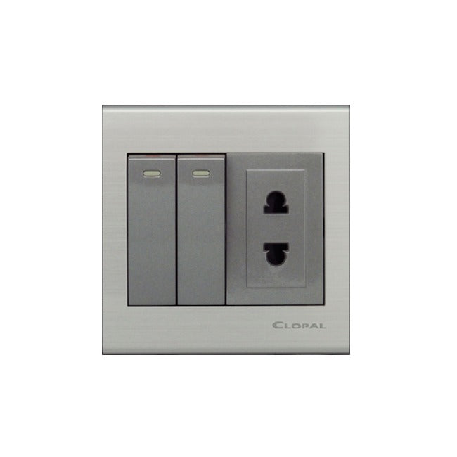 Clopal Elegant Grey Series 2 switch + 1 socket Outlet Price in Pakistan