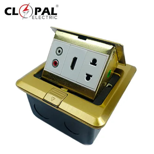 Clopal Golden Square Pop-Up Floor HDMI + AV + 2 Pin Socket With Box Secondary image