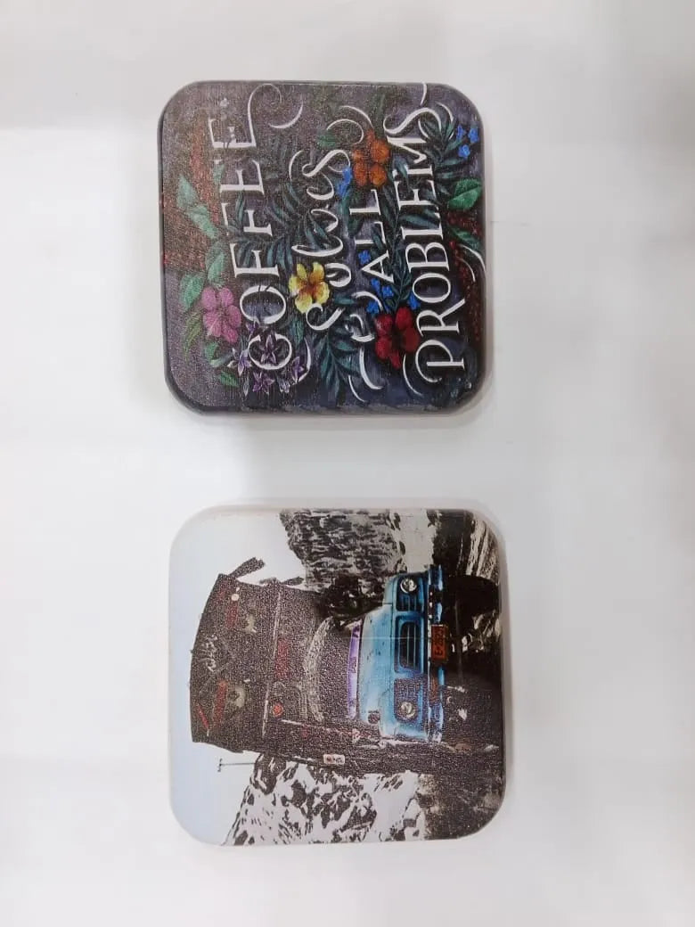 Coffee Quote & Scenic Truck Printed Wooden Tea Coaster Price In Pakistan