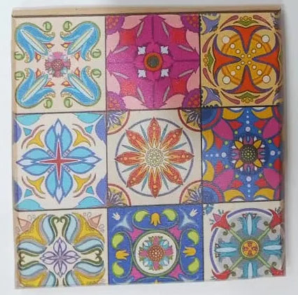 Decorative Printed Wooden Tea Coaster – Colorful Tile Pattern Coaster Secondary image
