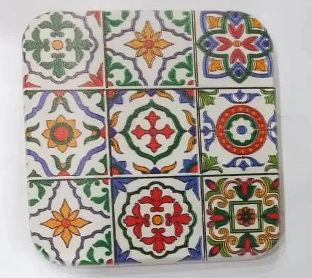 Decorative Printed Wooden Tea Coaster Multicolor & Black Pattern Coaster
