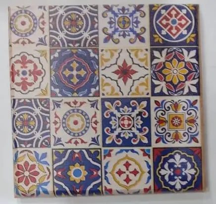 Decorative Printed Wooden Tea Coaster – Traditional Tile Pattern Coaster