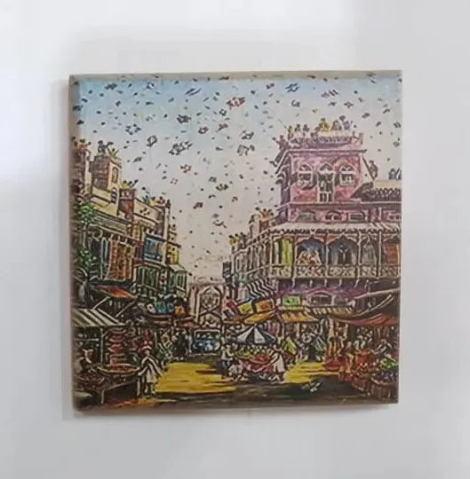 Decorative Wooden Tray – Artistic Cityscape Design