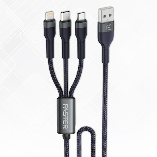 Faster D4 Quick Charge Denim Braided 3-in-1 Data Cable