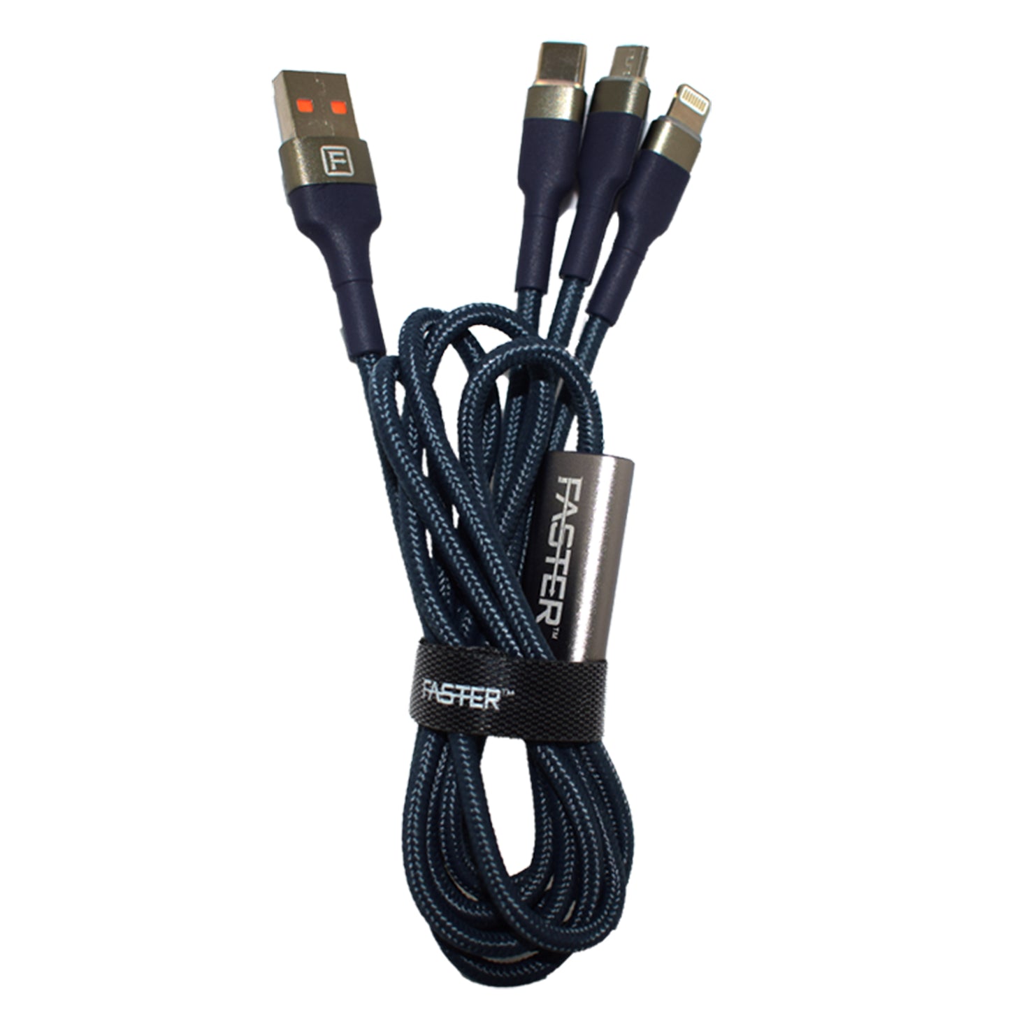 Faster D4 Quick Charge Denim Braided 3-in-1 Data Cable