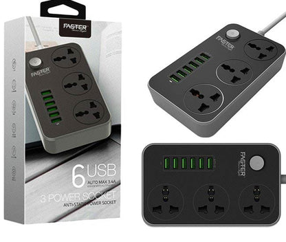 Faster 3 Power Socket & 6 Usb 3.4A Price in Pakistan 