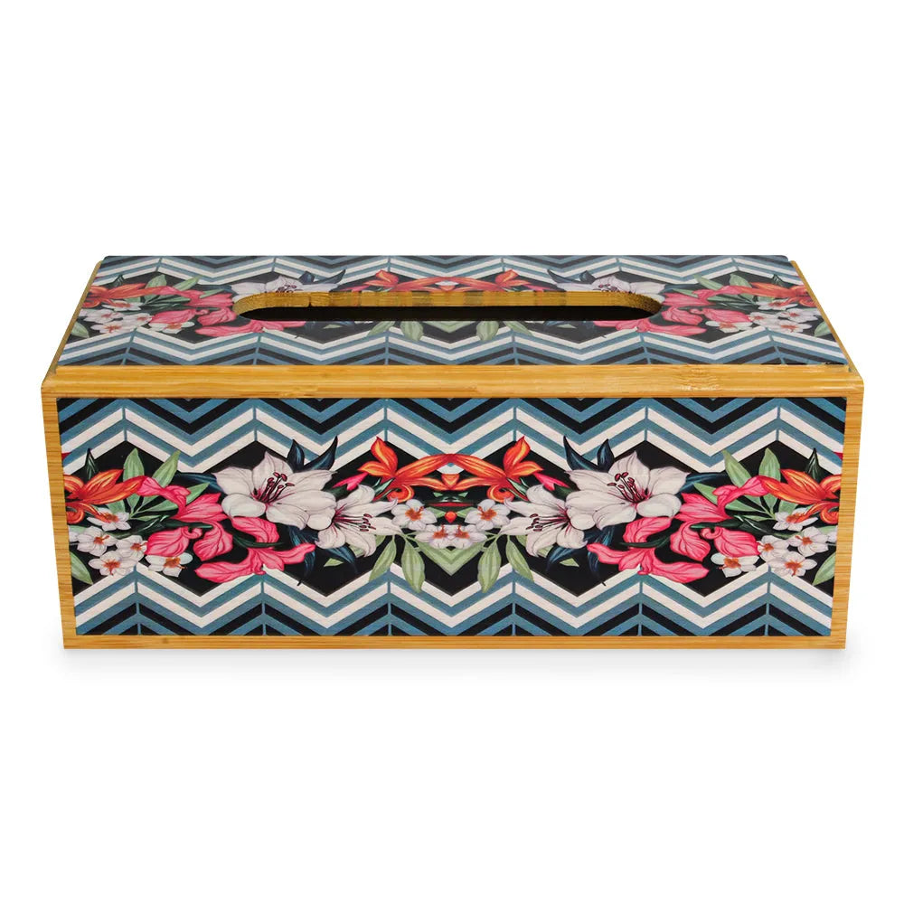 Wooden Floral Print Tissue Box Secondary image