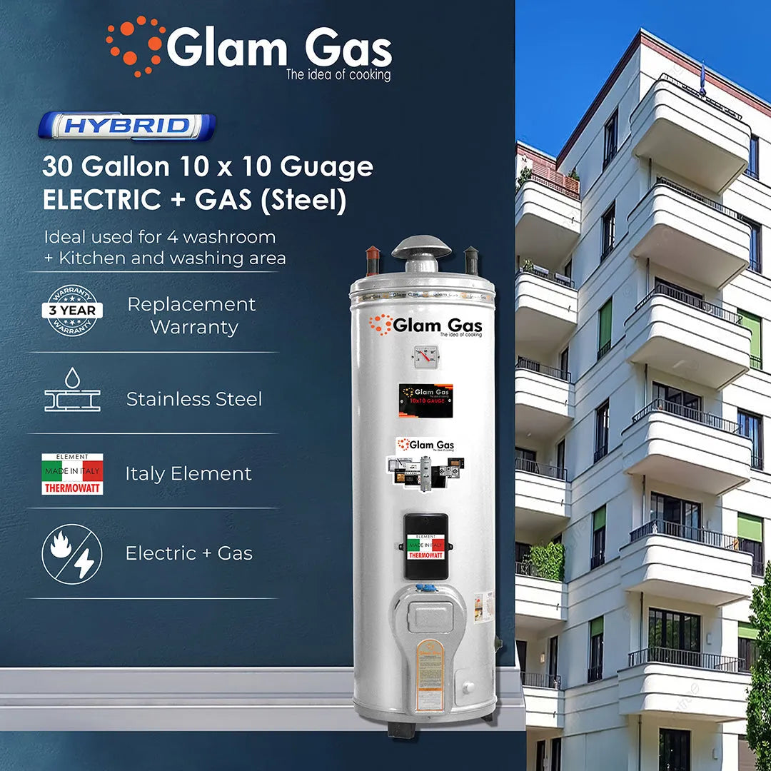Glam Gas Water Heater 30 Gallon Electric + Gas Stainless Steel (10 X 10 Gauge) Secondary image